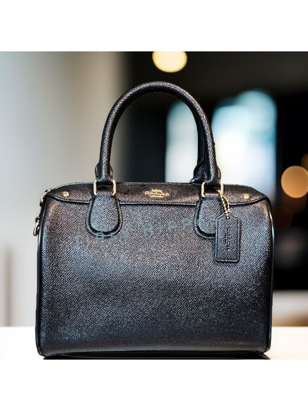 Coach Black Leather Satchel With Gold-Tone Hardware & Top Handles